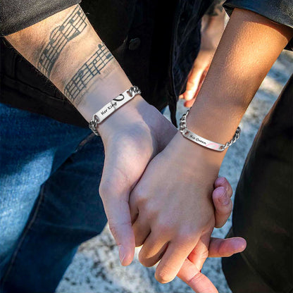 Custom Engraving Heart Couple Link Bracelet