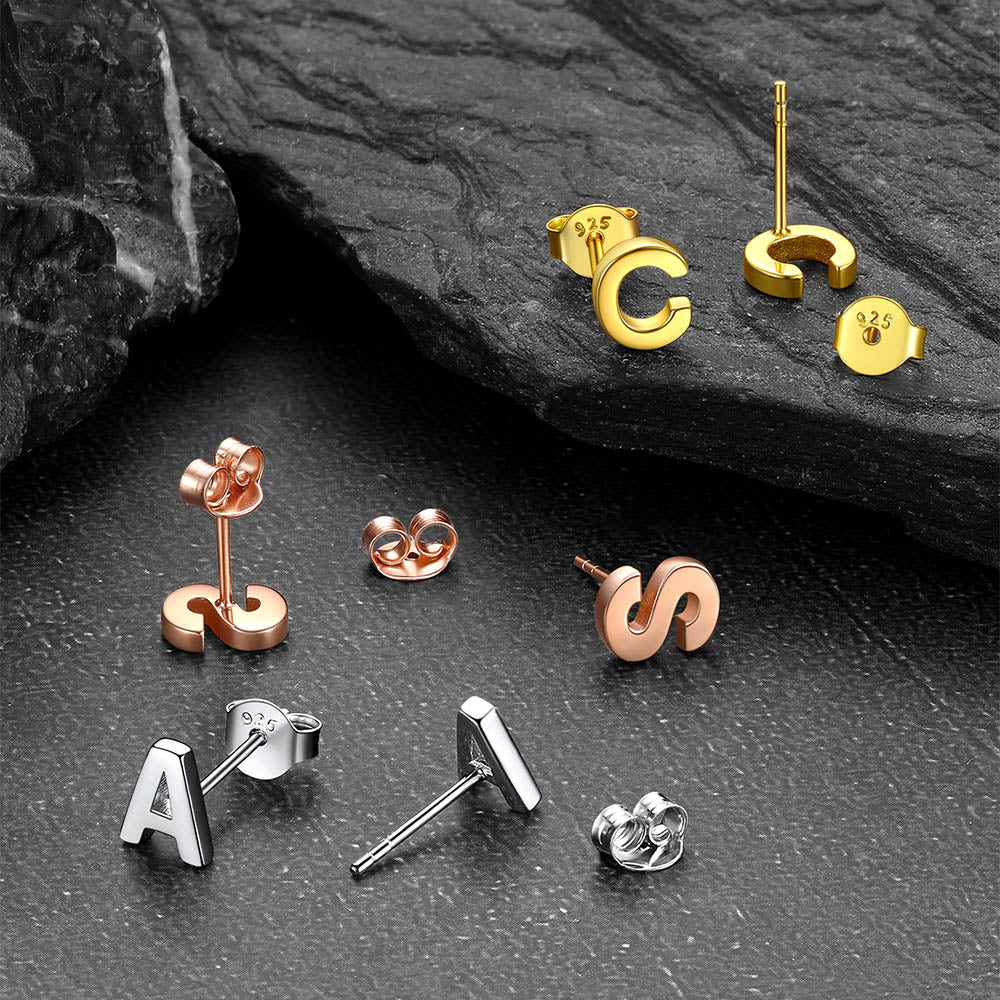 Sterling Silver Tiny Initial Letter Earrings Alphabet Studs for