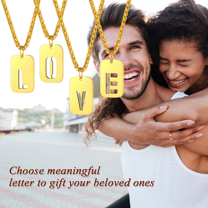 Personalized Hollow Letter Initial Dog Tag Pendant Necklace for