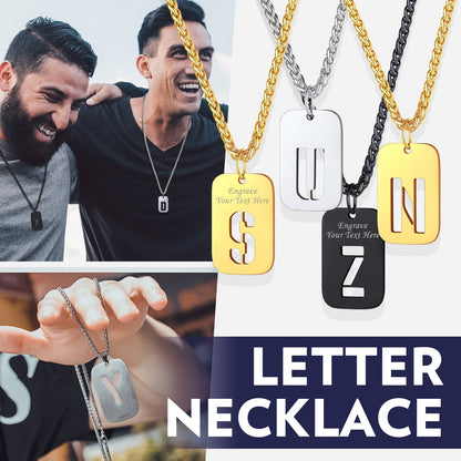 Personalized Hollow Letter Initial Dog Tag Pendant Necklace for