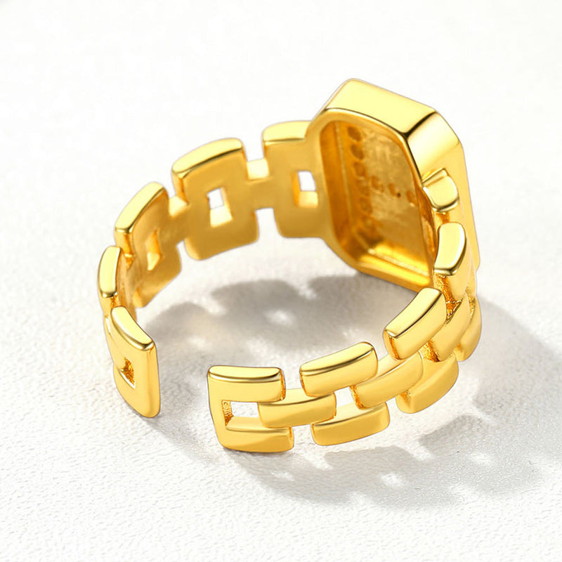 Cubic Zirconia Initial Letter Adjustable Chain Signet Rings for