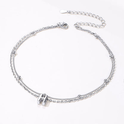 925 Sterling Silver Bead Chain Layered Initial Anklets for Girlfriend Gift