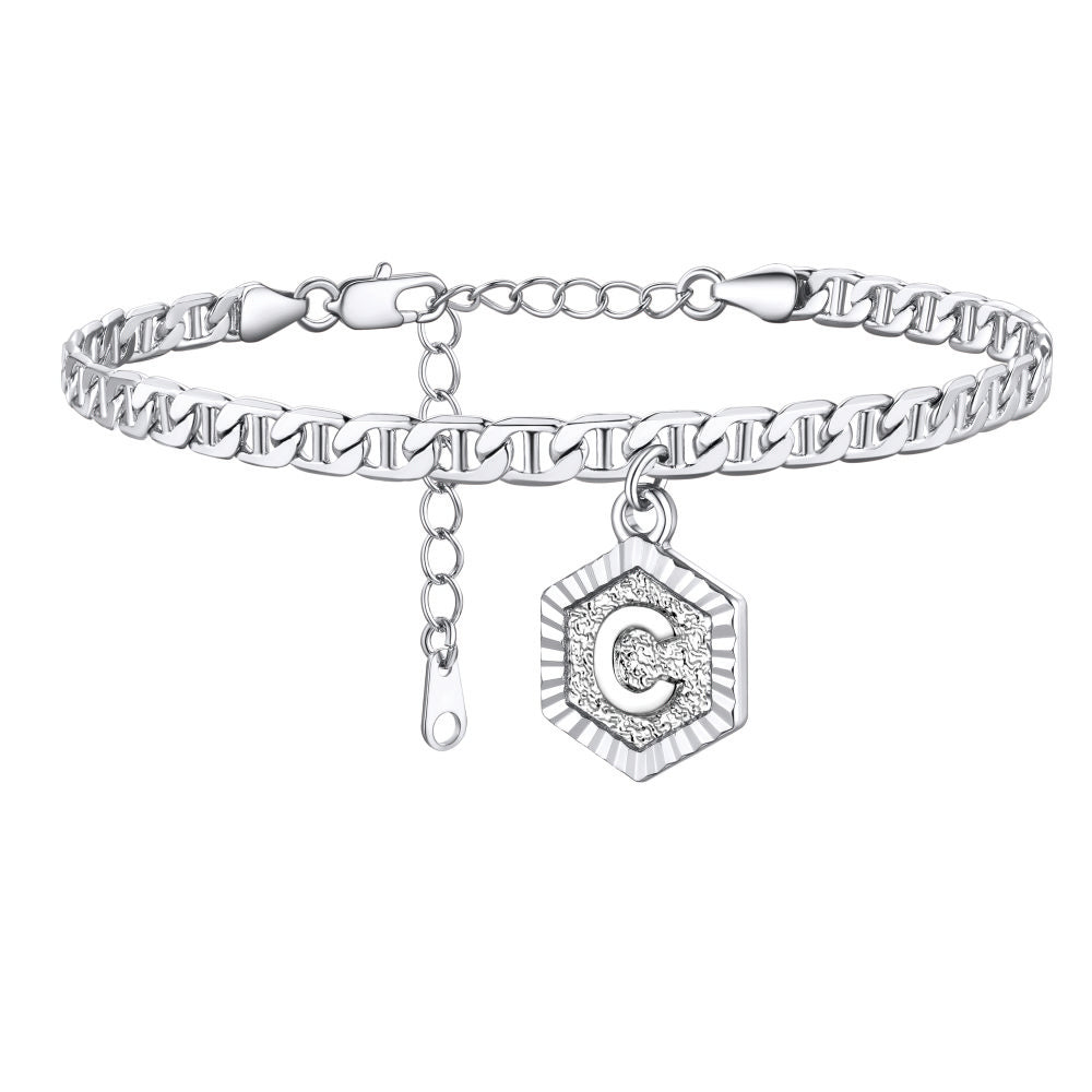 Initials A-z Chain Link Ankle Bracelet Gift for