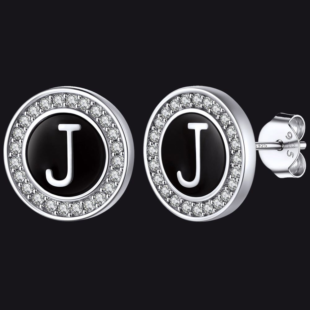 Personalized Black Initial Letter Stud Earrings for