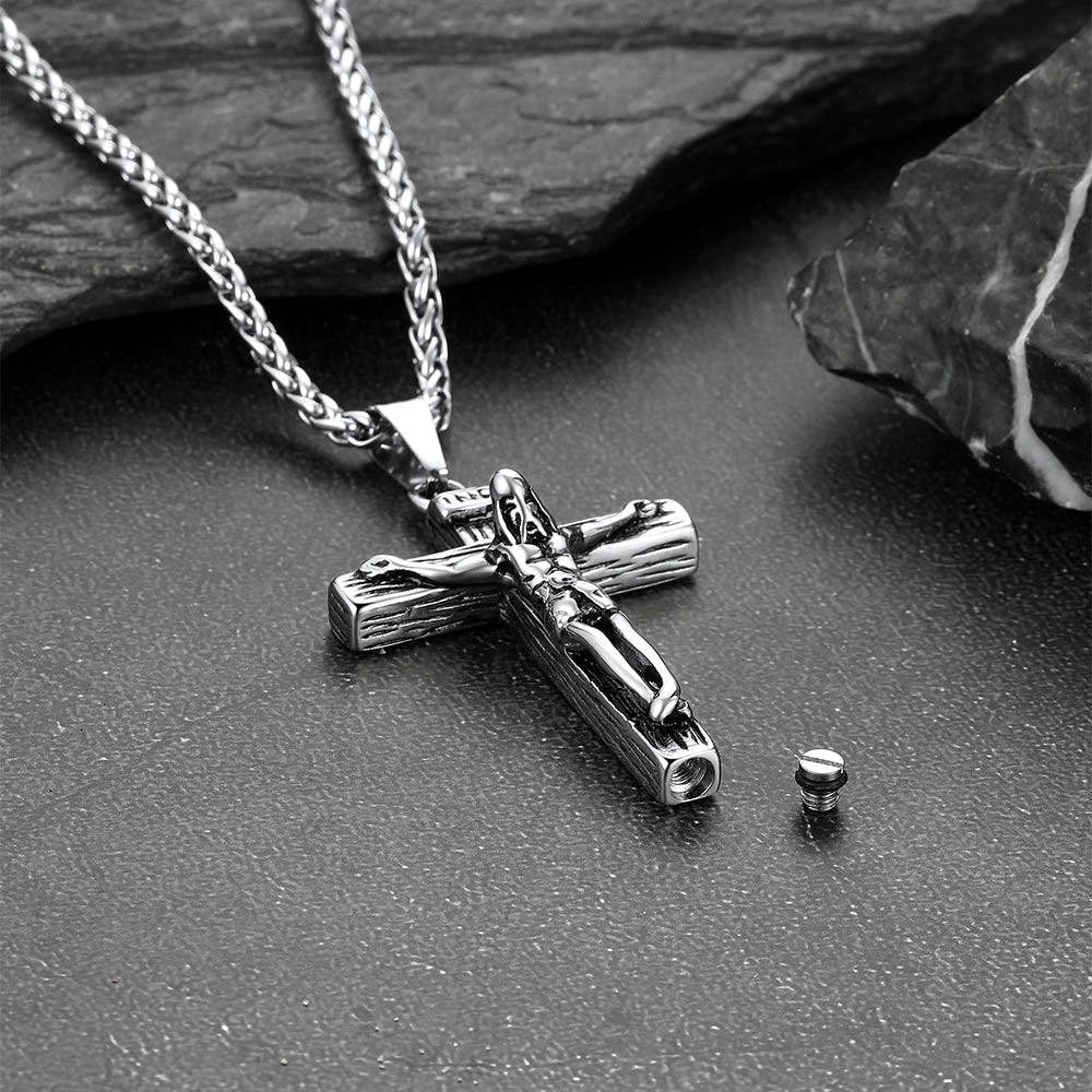 Christian Crucifix Cross Urn Necklace for Ashes Memorial Gift