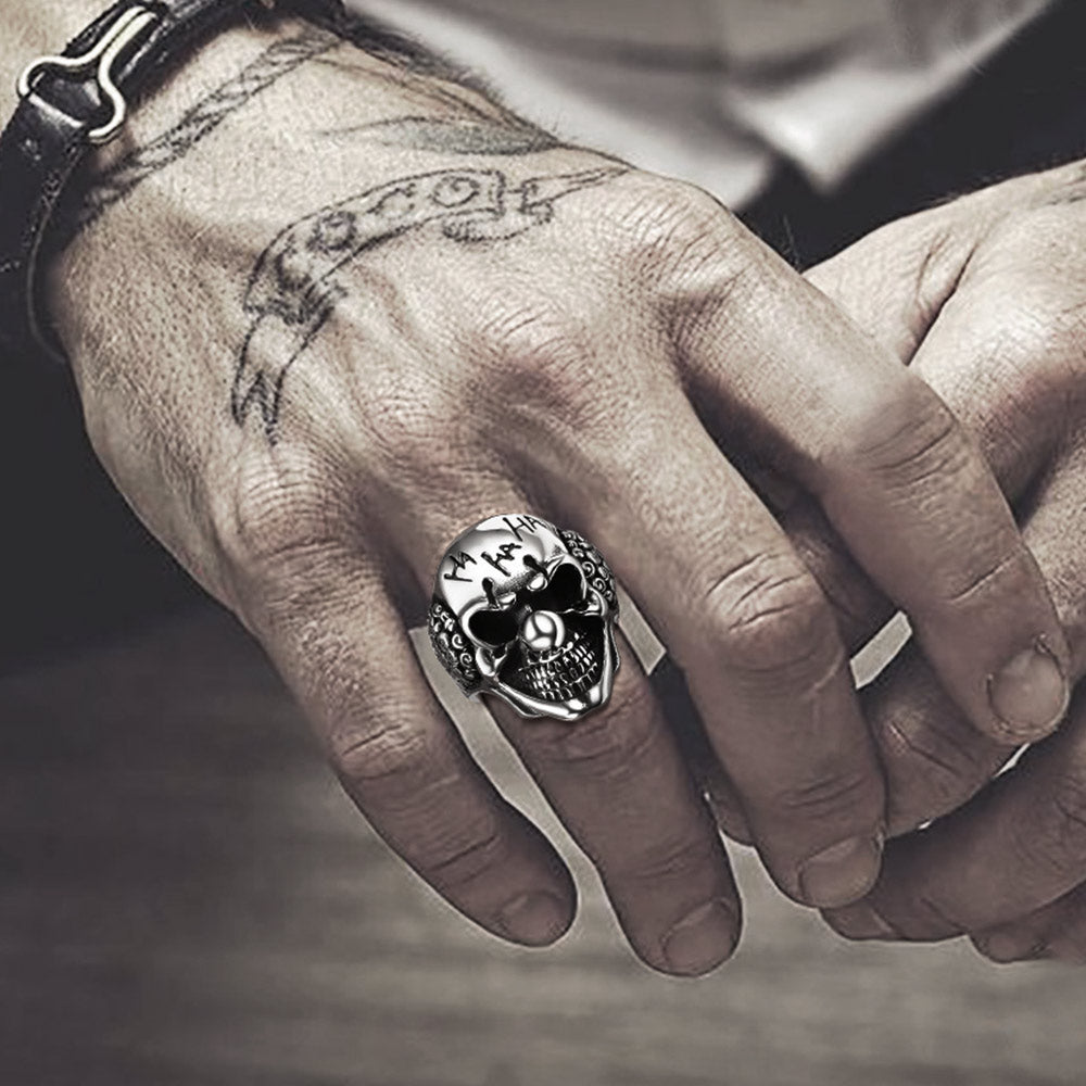 Gothic Joker Clown Skull Stainless Steel Ring for