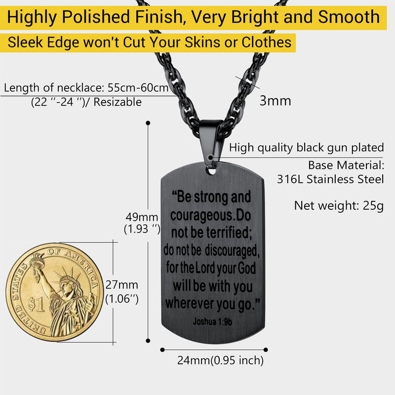 Christian Joshua 1:9 Dog Tag Cross Necklace for
