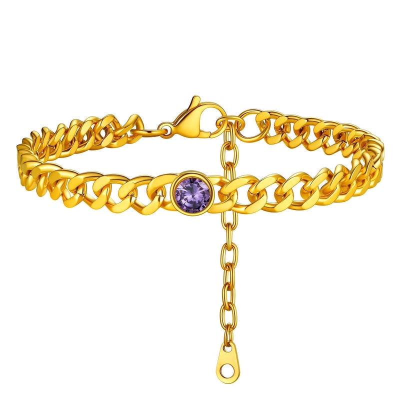 Personalized Birthstone Cuban Link Anklet for