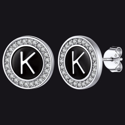 Personalized Black Initial Letter Stud Earrings for