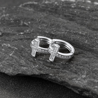 Cubic Zirconia Cross Hoop Earrings for