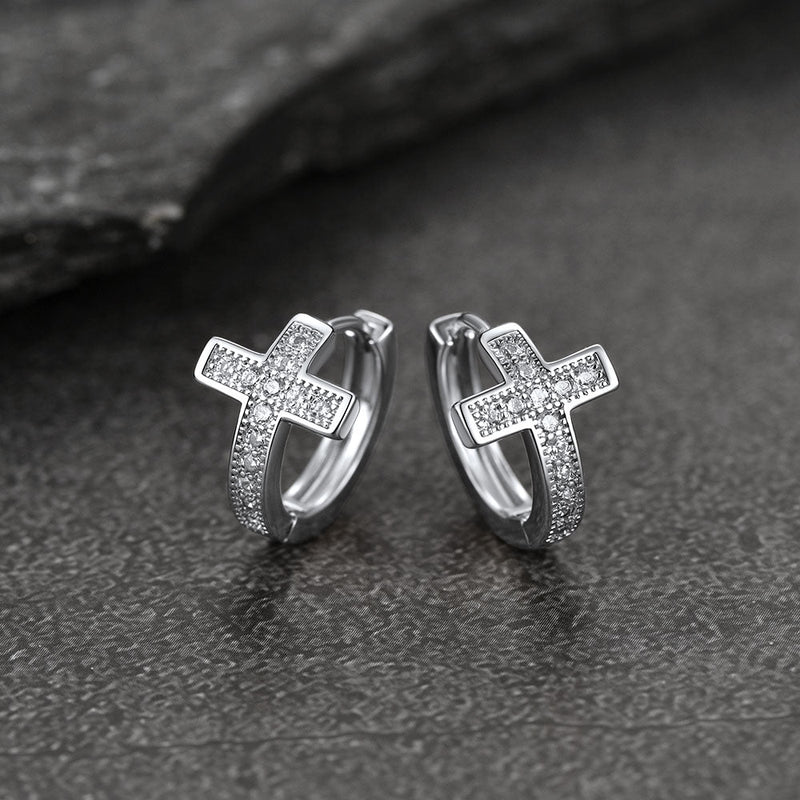 Cubic Zirconia Cross Hoop Earrings for