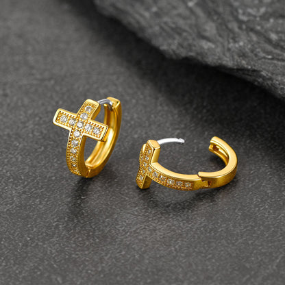 Cubic Zirconia Cross Hoop Earrings for