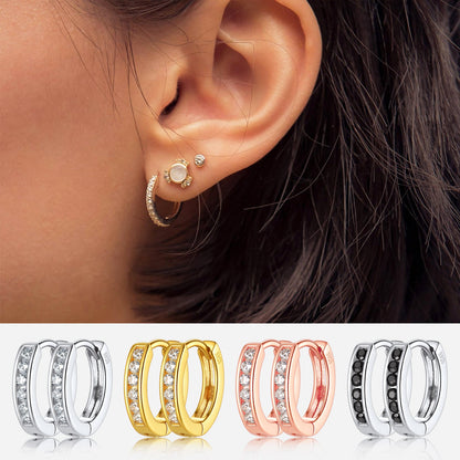 Sterling Silver Black Onyx Huggie Hoop Earrings for