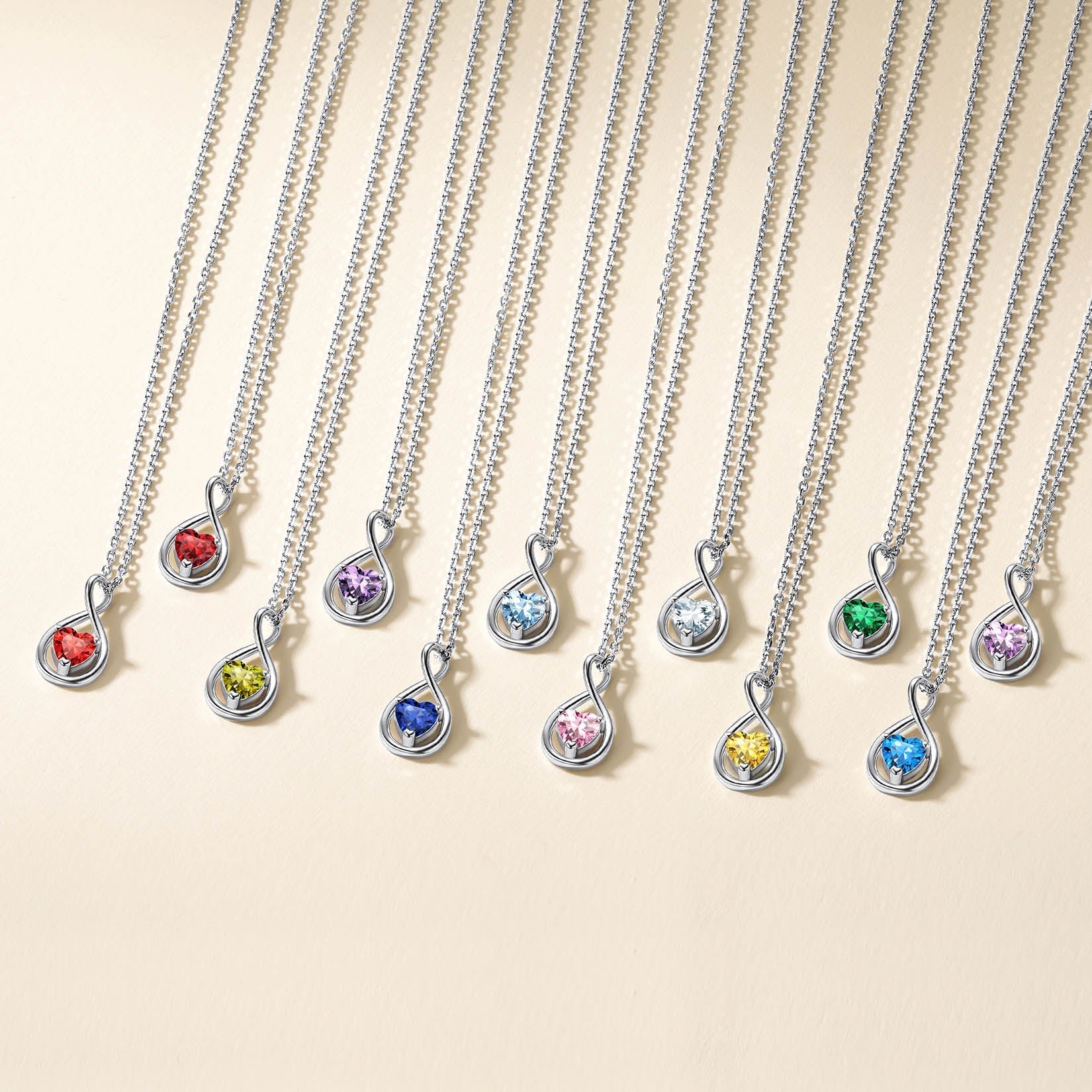 925 Sterling Silver Birthstone Infinity Necklace for