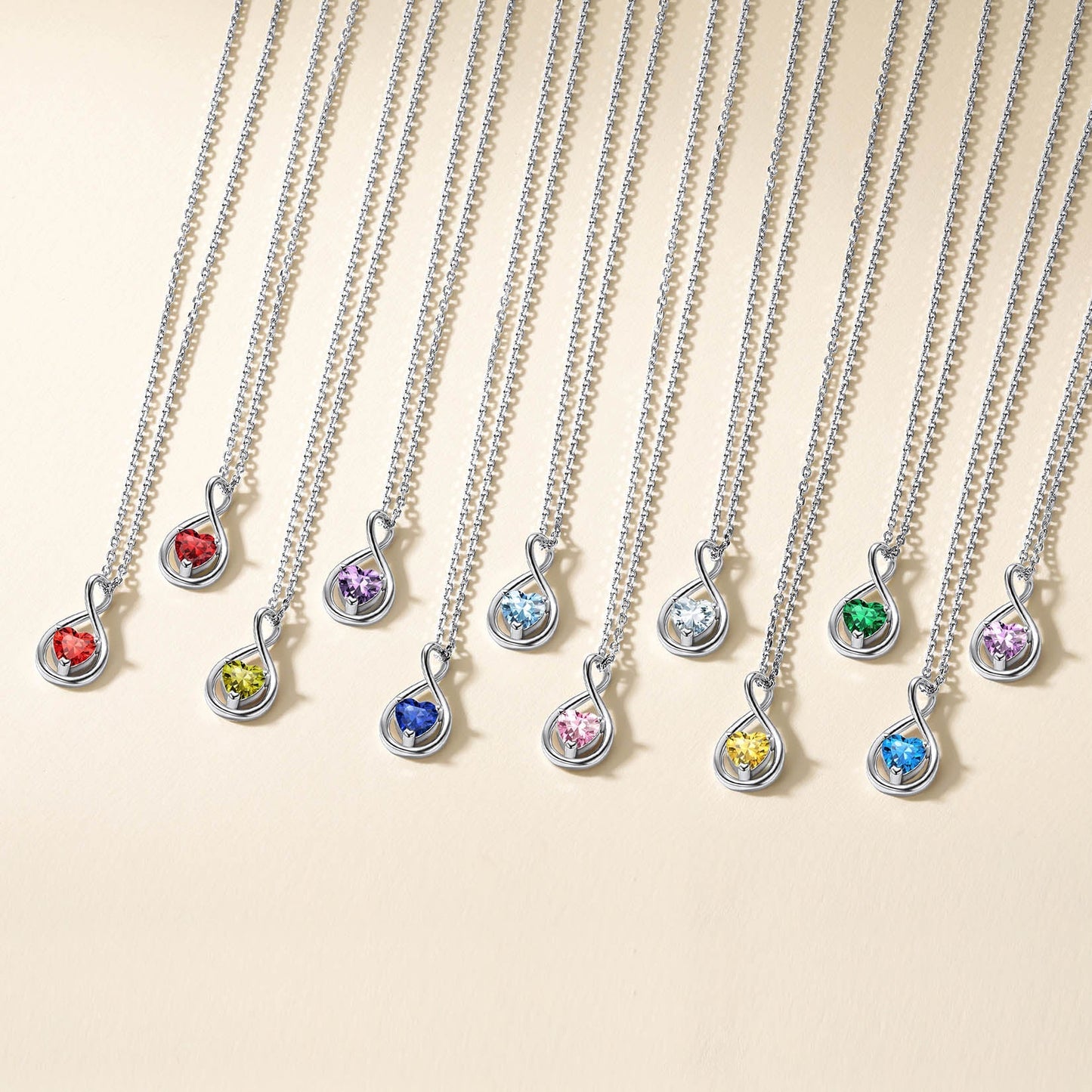 925 Sterling Silver Birthstone Infinity Necklace for