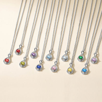 925 Sterling Silver Birthstone Infinity Necklace for