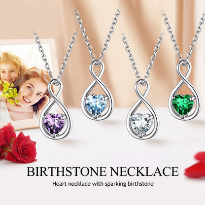 925 Sterling Silver Birthstone Infinity Necklace for