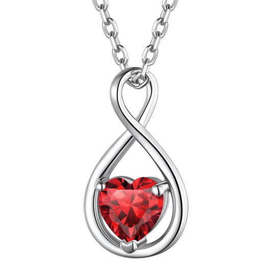 925 Sterling Silver Birthstone Infinity Necklace for