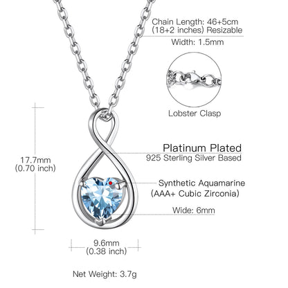 925 Sterling Silver Birthstone Infinity Necklace for