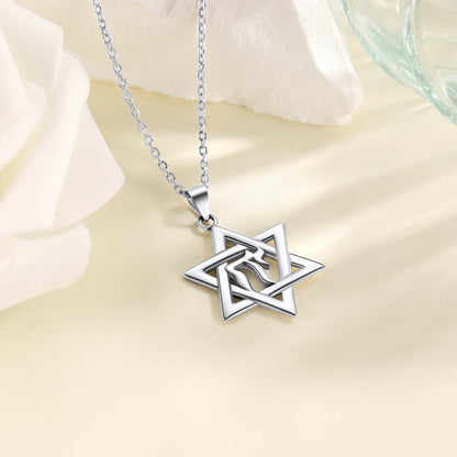 Silver Hebrew Jewish Pendant Necklace for