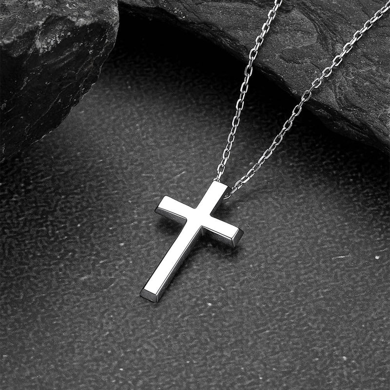 Sterling Silver Minimalist Cross Necklace Christian Faith Pendant for