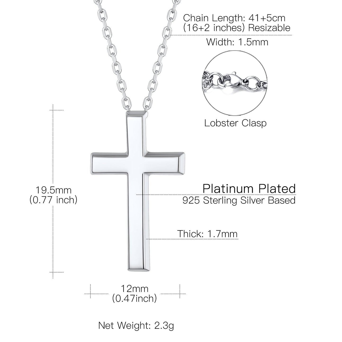 Sterling Silver Minimalist Cross Necklace Christian Faith Pendant for