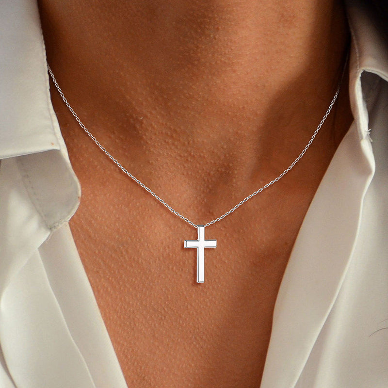 Sterling Silver Minimalist Cross Necklace Christian Faith Pendant for