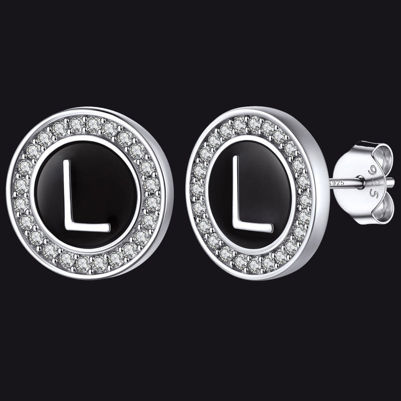 Personalized Black Initial Letter Stud Earrings for