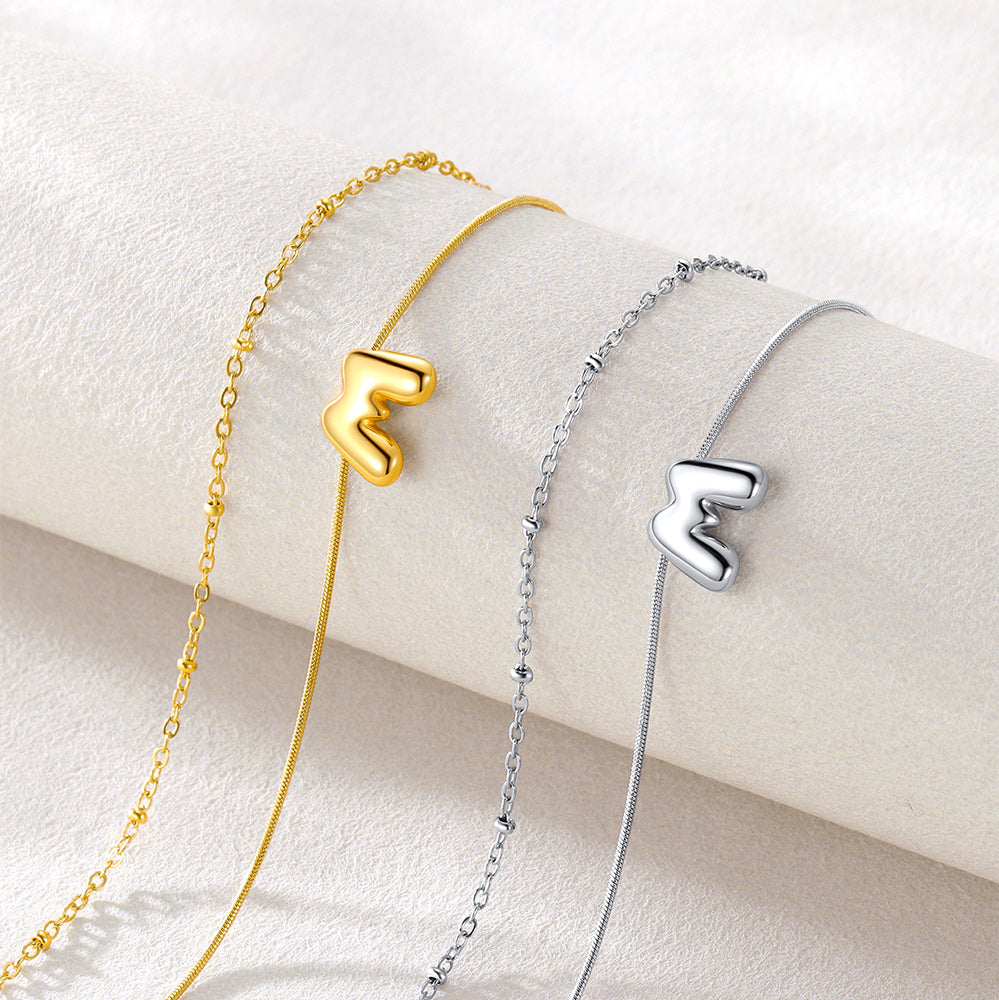 Layered Chain With Beads Bubble Initial Anklets for Mom Gift