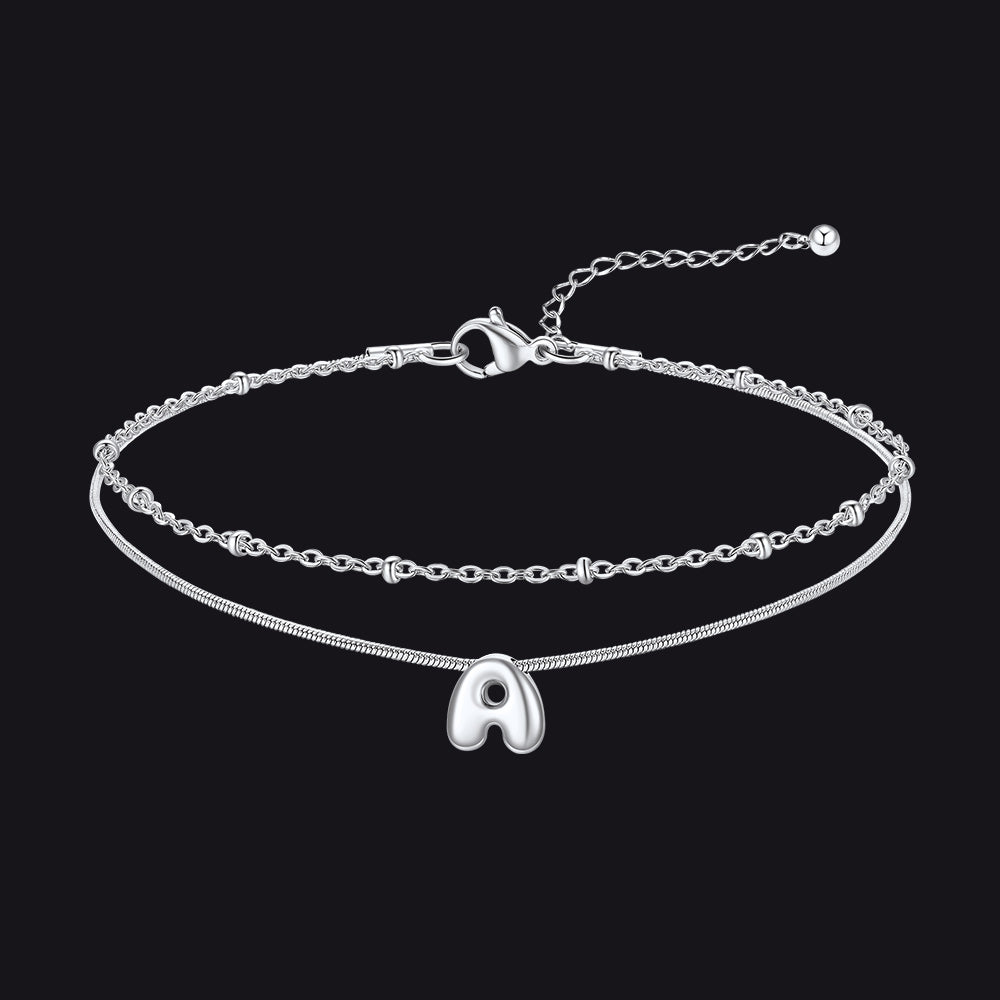Layered Chain With Beads Bubble Initial Anklets for Mom Gift