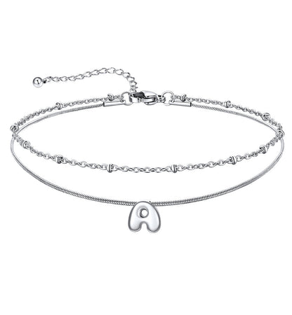 Layered Chain With Beads Bubble Initial Anklets for Mom Gift