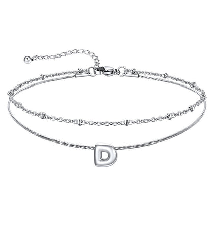 Layered Chain With Beads Bubble Initial Anklets for Mom Gift