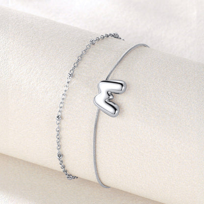 Layered Chain With Beads Bubble Initial Anklets for Mom Gift