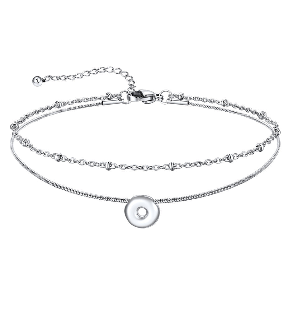 Layered Chain With Beads Bubble Initial Anklets for Mom Gift