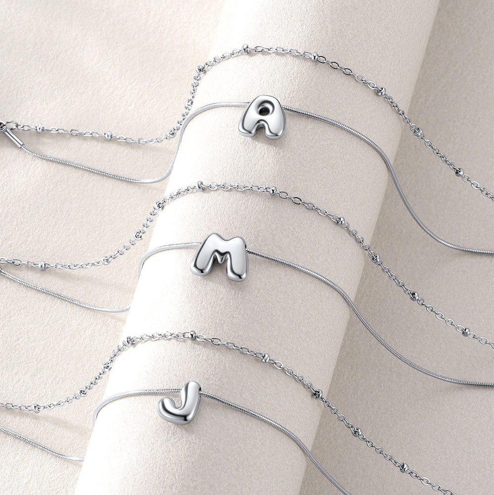 Layered Chain With Beads Bubble Initial Anklets for Mom Gift