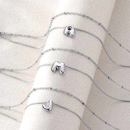 Layered Chain With Beads Bubble Initial Anklets for Mom Gift