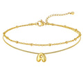 Layered Chain With Beads Bubble Initial Anklets for Mom Gift