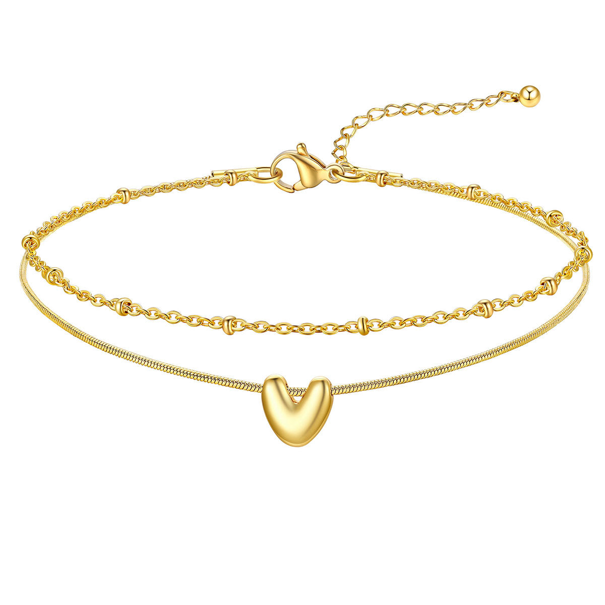 Layered Chain With Beads Bubble Initial Anklets for Mom Gift
