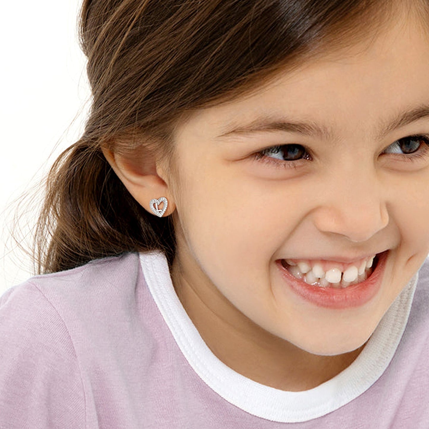 Silver Heart Initial Letter Stud Cubic Zirconia Earrings for Girl