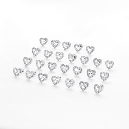 Silver Heart Initial Letter Stud Cubic Zirconia Earrings for Girl