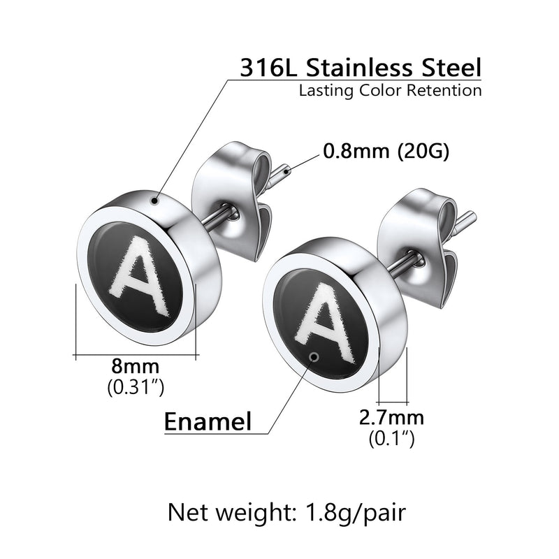 Personalized Black Enamel Initial Letter Stud Earrings for