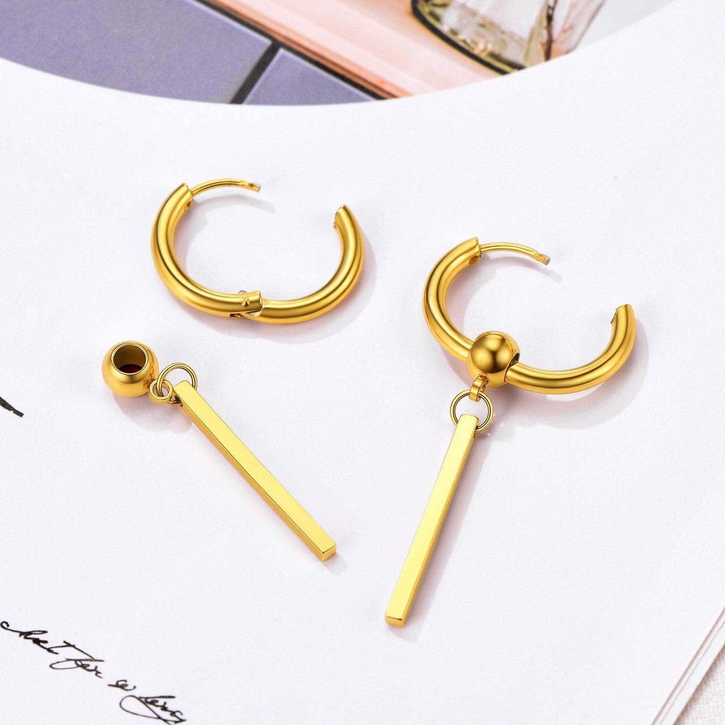 Punk Long Bar Drop Hoop Earrings for