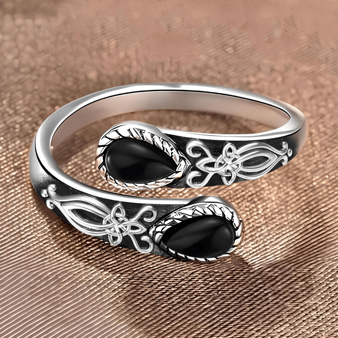 Obsidian Witch's Knot Protection Ring