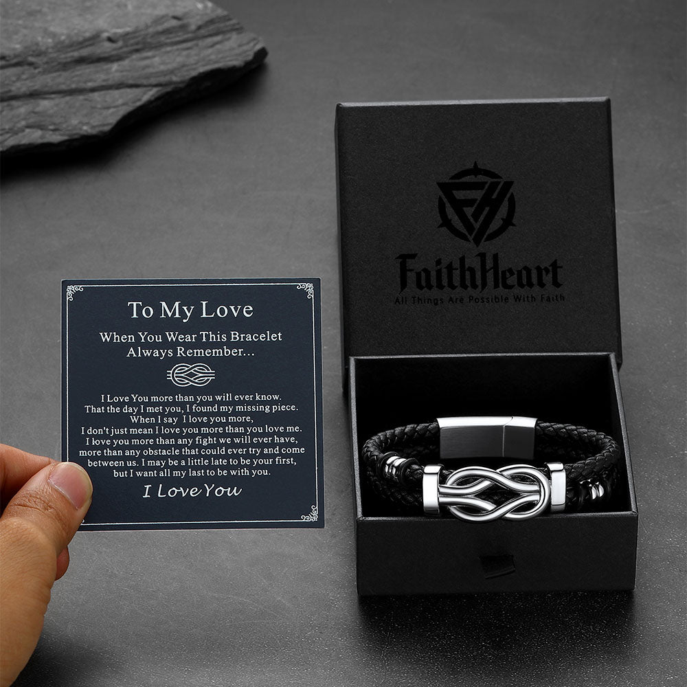 Customized Infinity Love Knot Leather Bracelet for