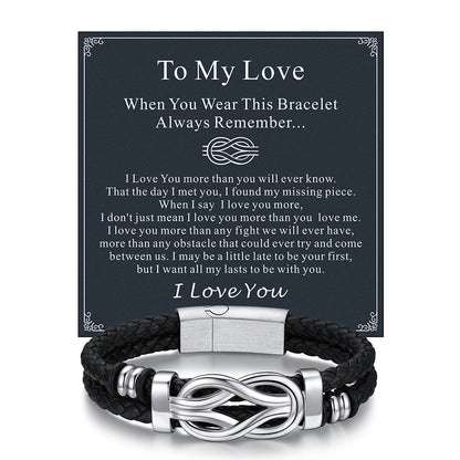 Customized Infinity Love Knot Leather Bracelet for