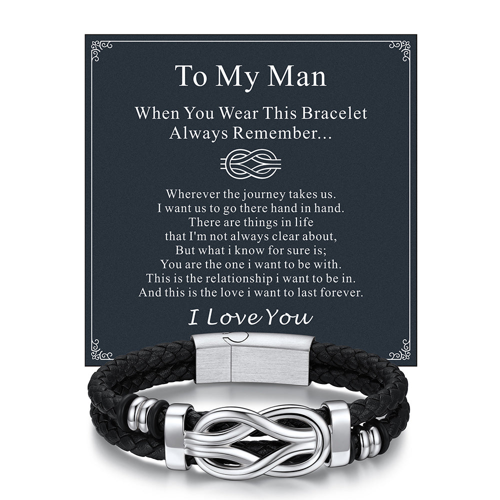 Customized Infinity Love Knot Leather Bracelet for