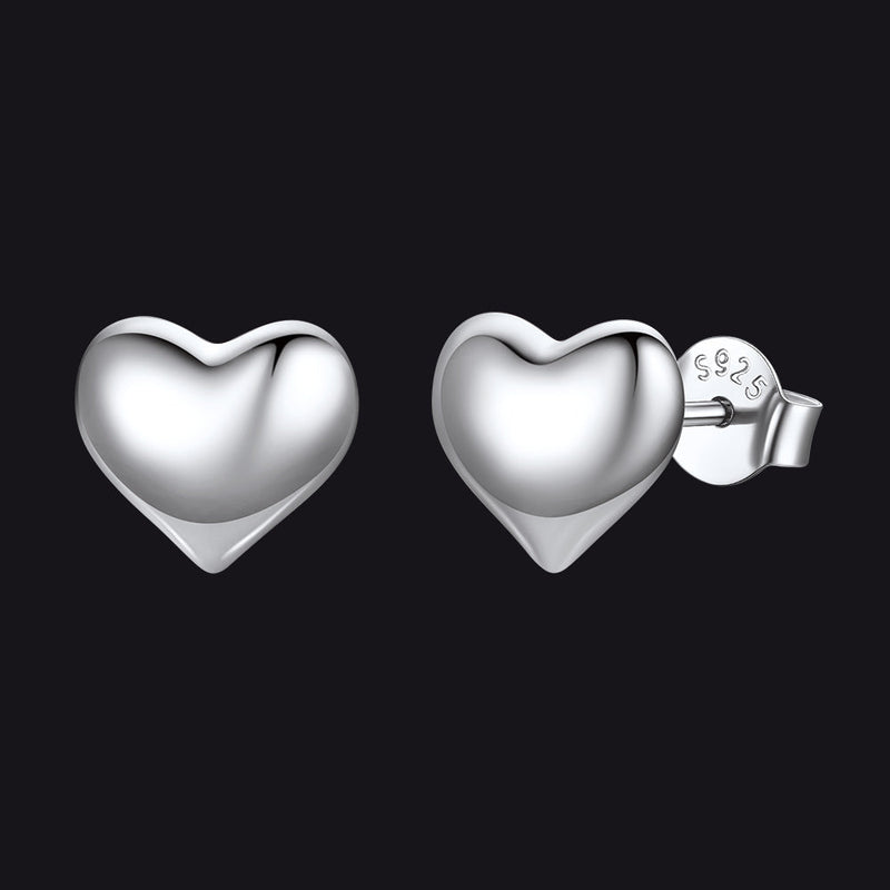 Sterling Silver Chunky Puffy Heart Stud Earrings for
