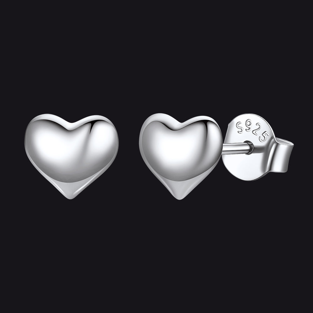 Sterling Silver Chunky Puffy Heart Stud Earrings for