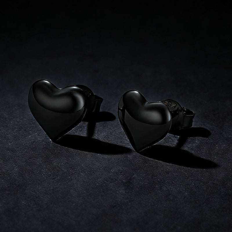 Sterling Silver Chunky Puffy Heart Stud Earrings for