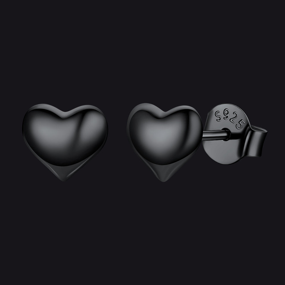 Sterling Silver Chunky Puffy Heart Stud Earrings for